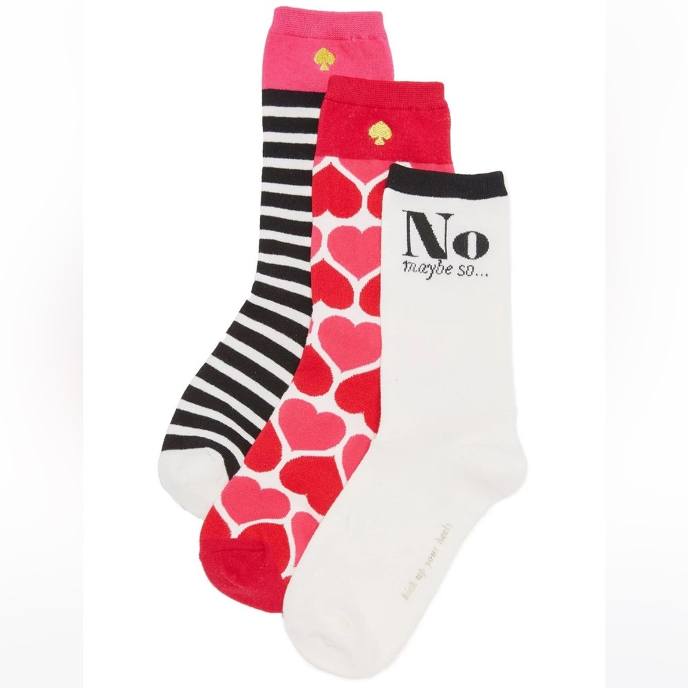 Kate Spade Hearts Crew Socks- 3 pack
